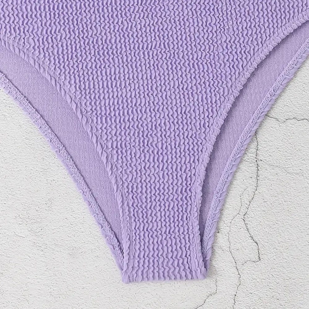 Purple Rib Knit Bandeau High Waist Bikini Set - Picture 4 of 6